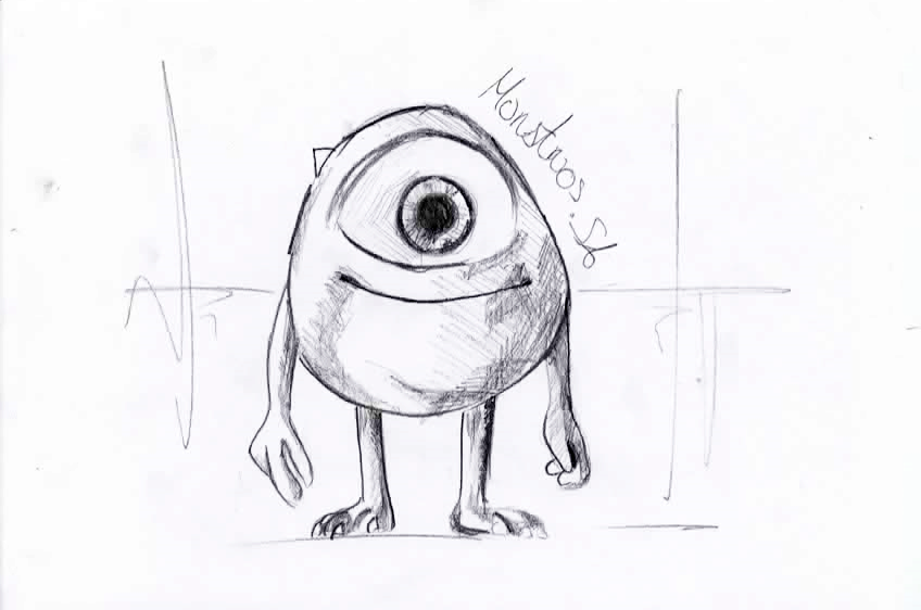 Dibujo hecho a mano de Mike Wazowski de la película Monstruos S.A.