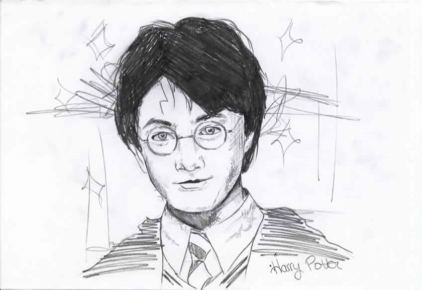 Dibujo hecho a mano de Harry Potter.