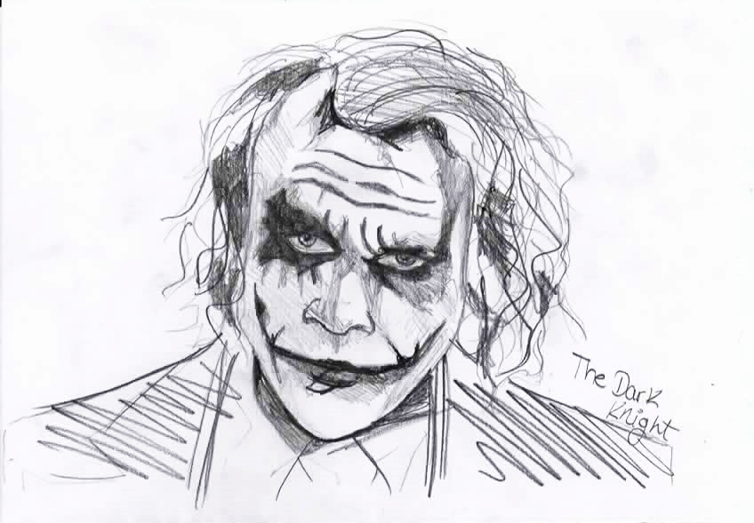 Dibujo hecho a mano del Joker de la película de Batman. The Dark Knight.